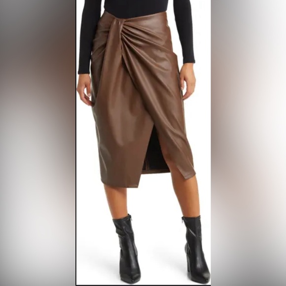 Open edit brown faux leather skirt - Picture 1 of 5